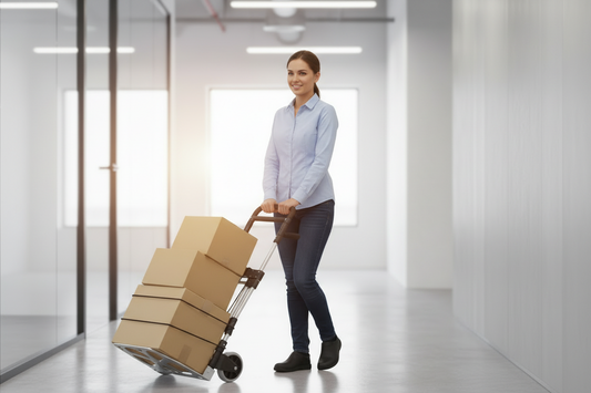 Folding hand truck in use