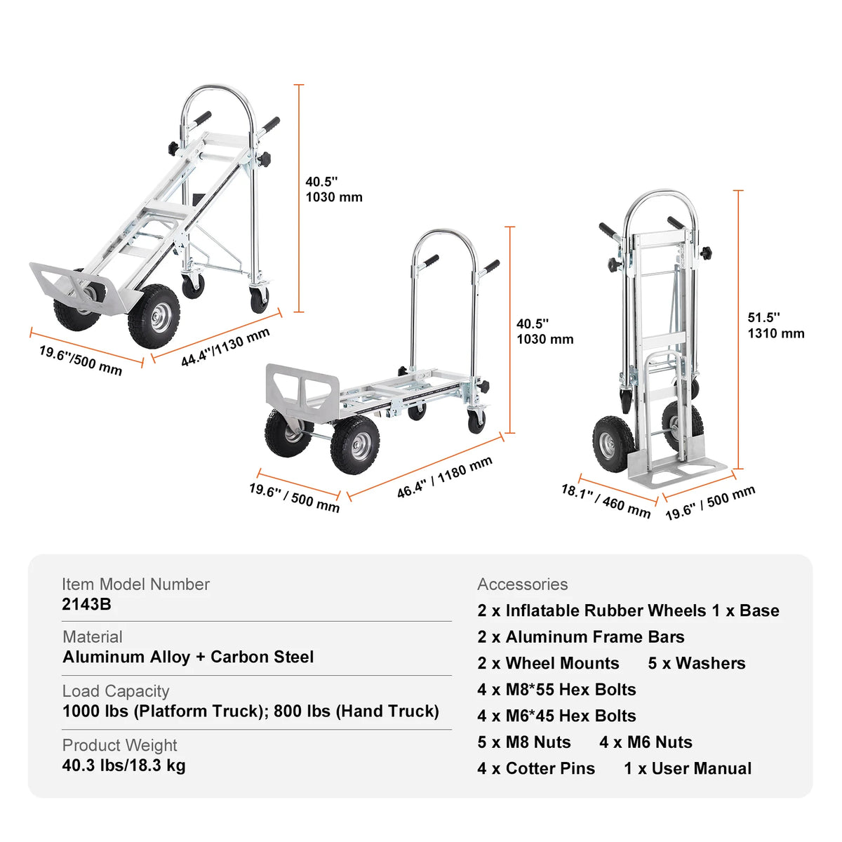 800/1,000 lb 4-in-1 Convertible Aluminum Hand Truck | NOVU CA