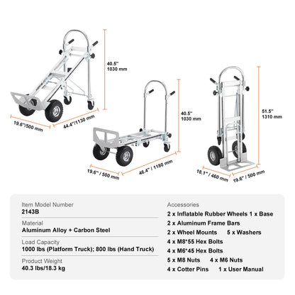 800/1,000 lb 4-in-1 Convertible Aluminum Hand Truck | NOVU CA