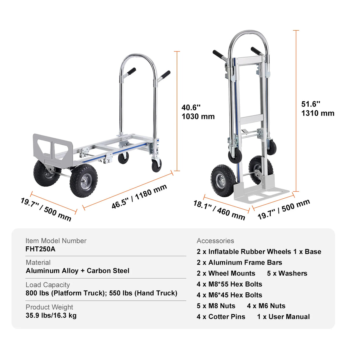 800/1,000 lb 4-in-1 Convertible Aluminum Hand Truck | NOVU CA