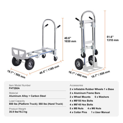 800/1,000 lb 4-in-1 Convertible Aluminum Hand Truck | NOVU CA