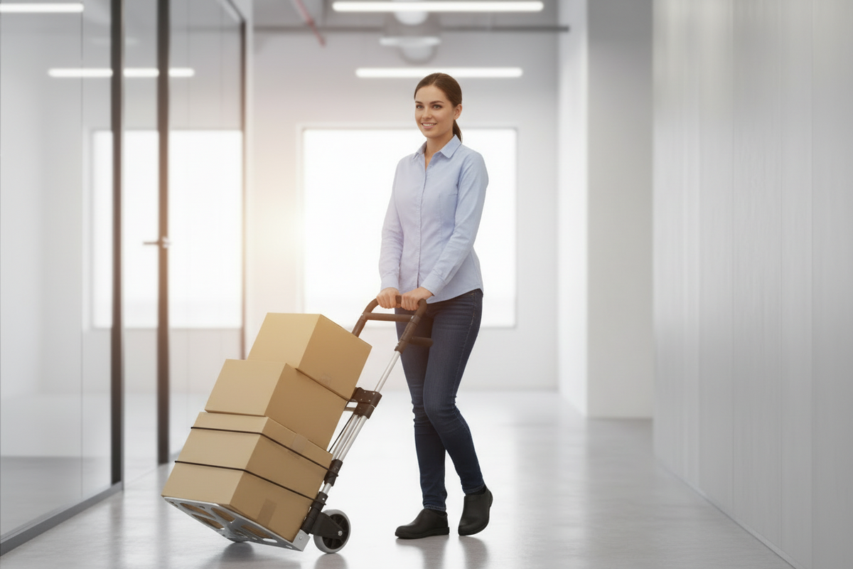 Folding hand truck in use