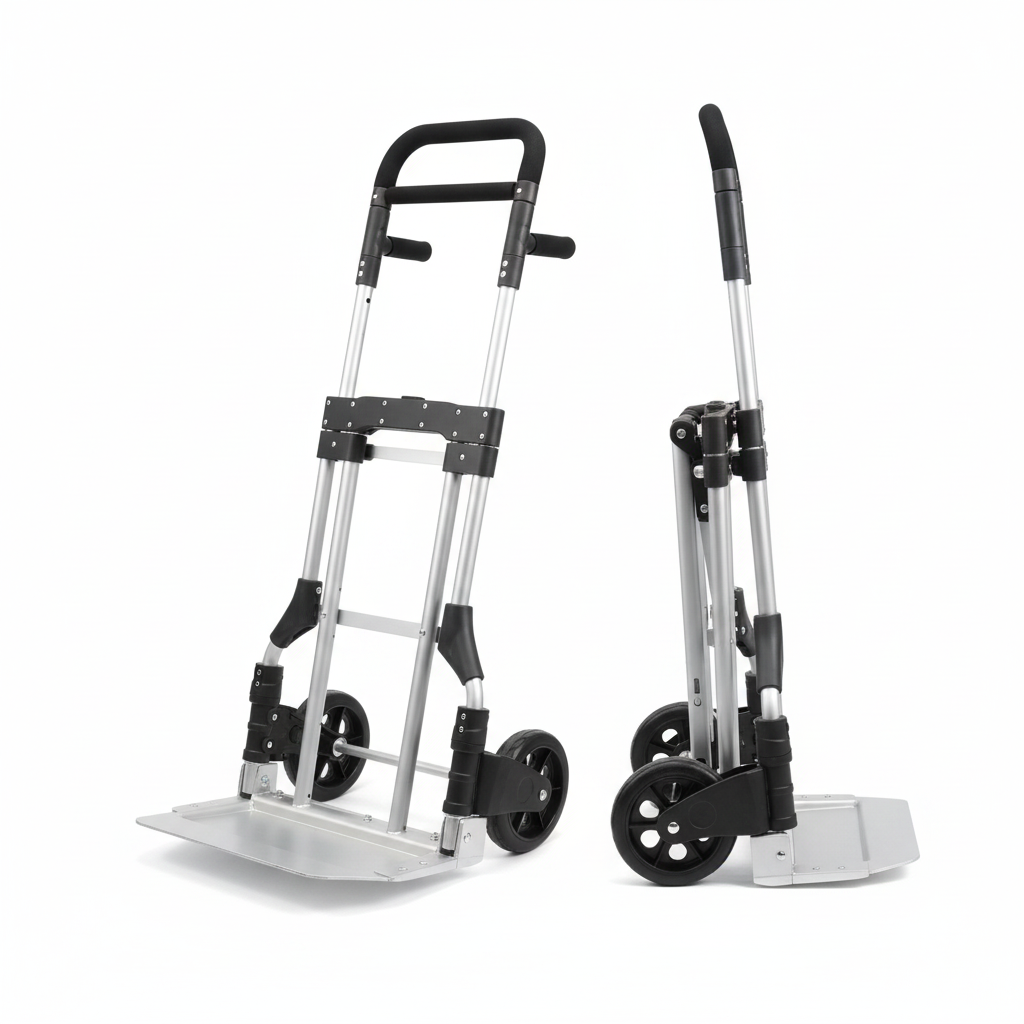 High-resolution folding hand truck, open and folded
