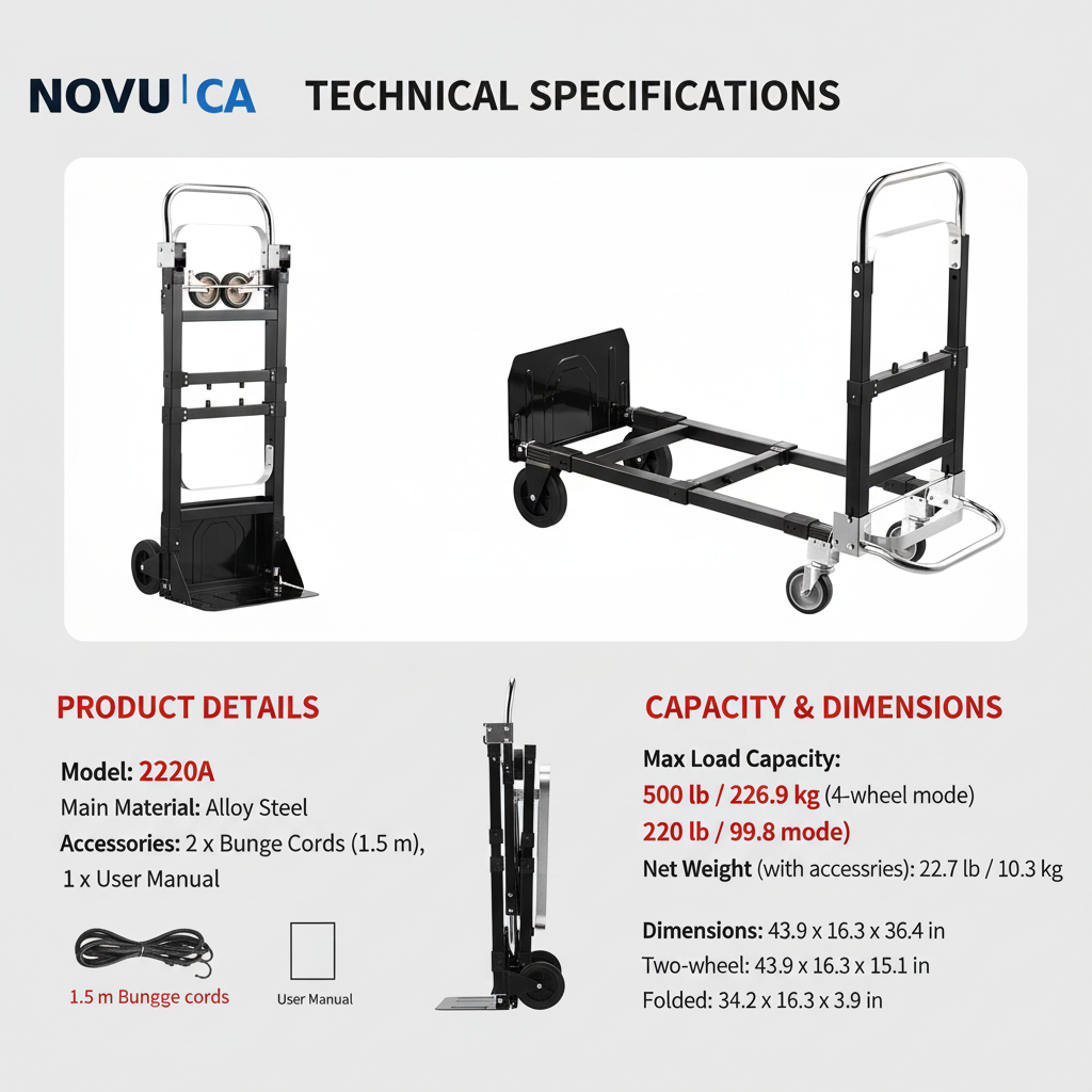 Dimensions, capacités et configurations du chariot convertible NOVU CA modèle 2220A