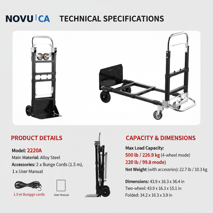 Dimensions, capacités et configurations du chariot convertible NOVU CA modèle 2220A