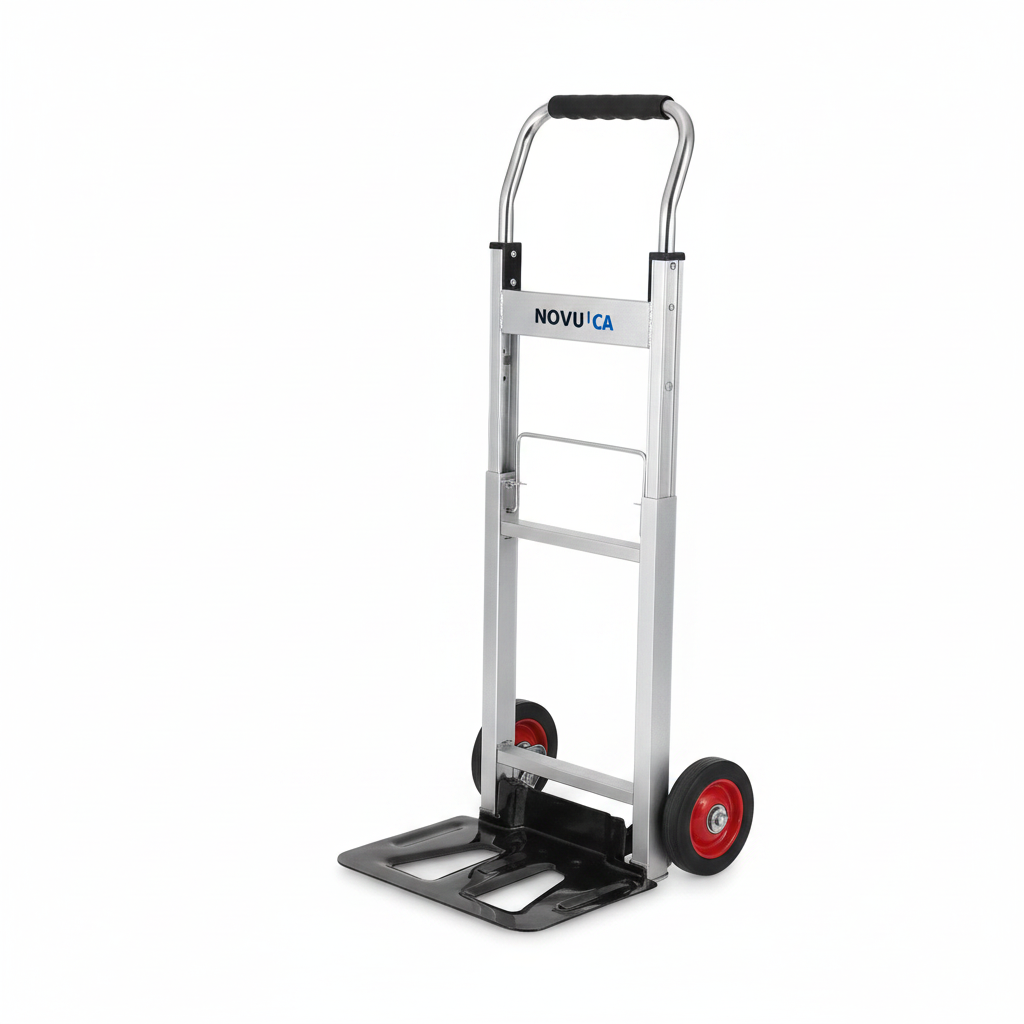 Diable convertible NOVU en aluminium, position verticale sur fond blanc