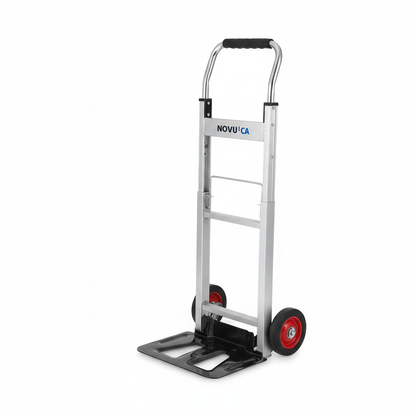 Diable convertible NOVU en aluminium, position verticale sur fond blanc