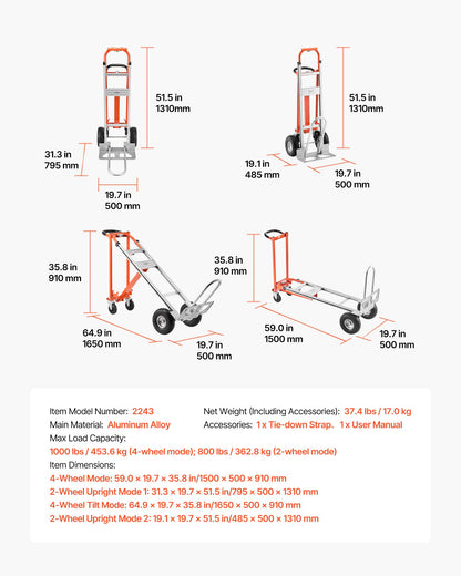 4-in-1 Aluminum Convertible Hand Truck, 1,000 lb | NOVU CA